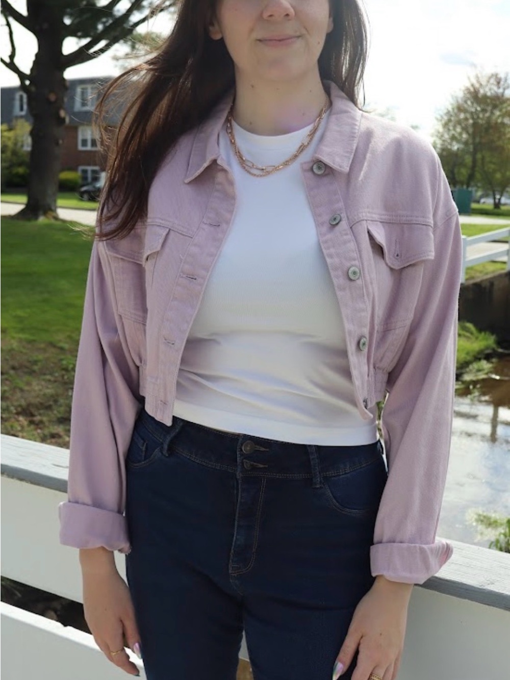 Love Tree Cropped Lavender Jean Jacket